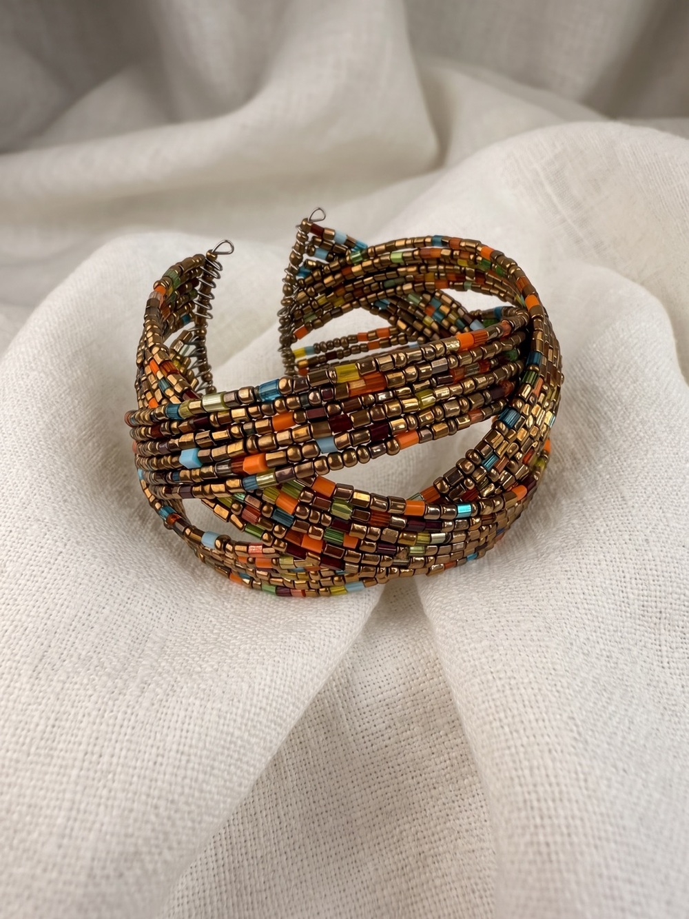 Multistrand Seed Bead Twisted Bracelet - Olive & Rust